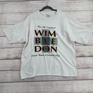 Vintage 90s Wimbledon Graphic T-Shirt Mens XL White Lawn Tennis Croquet Club USA